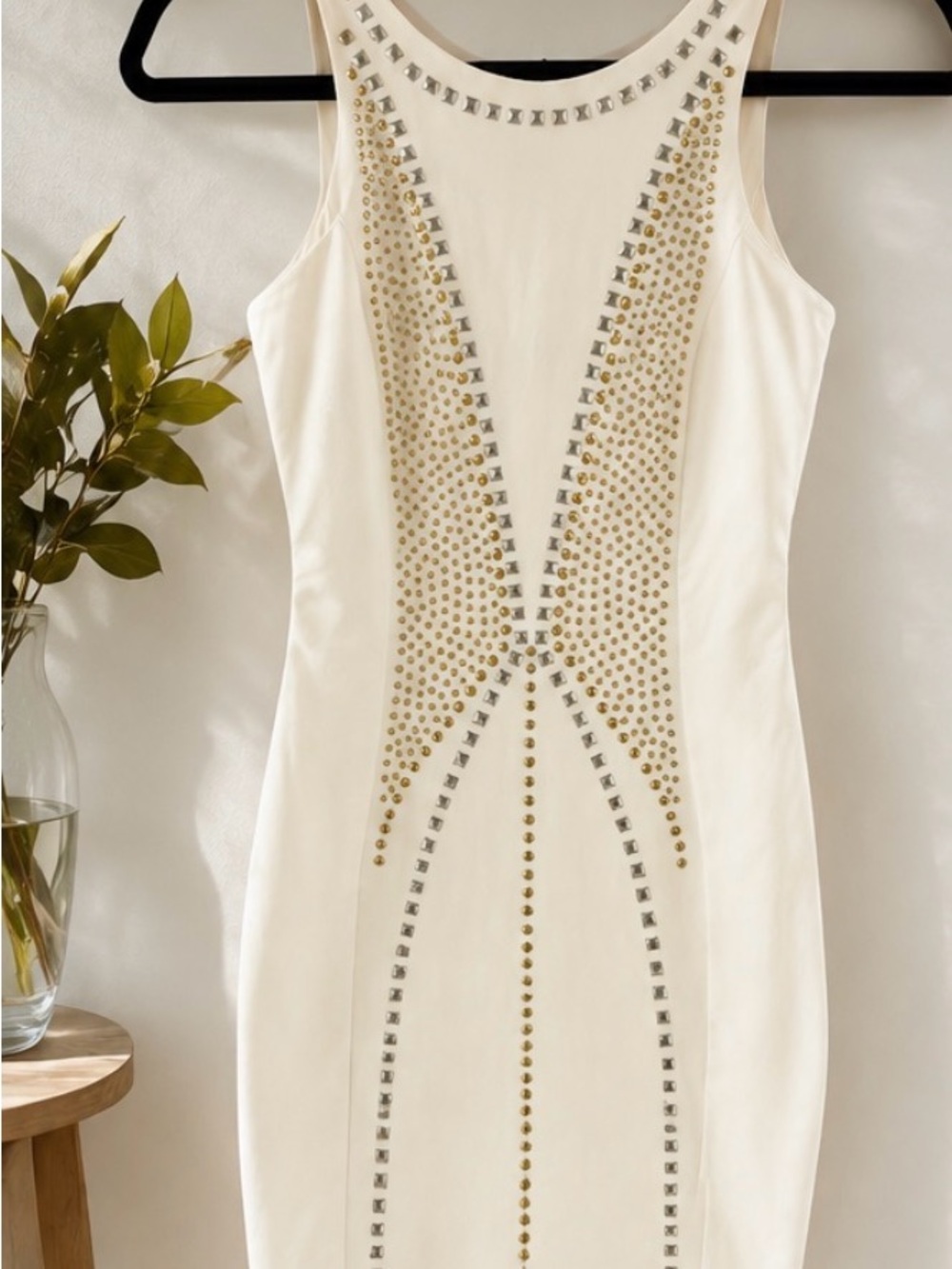 bebe Addiction White Studded Bodycon Dress – Size Small - Picture 2 of 6
